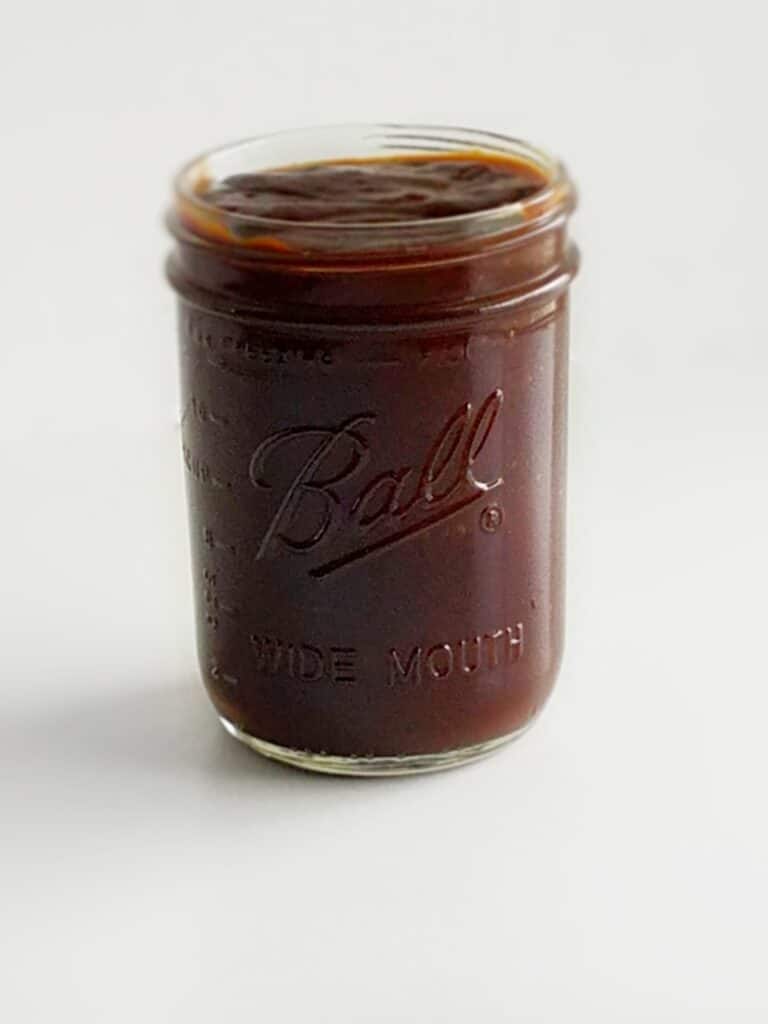 jalapeno pomegranate bbq sauce in mason jar recipe found on mandyolive.com