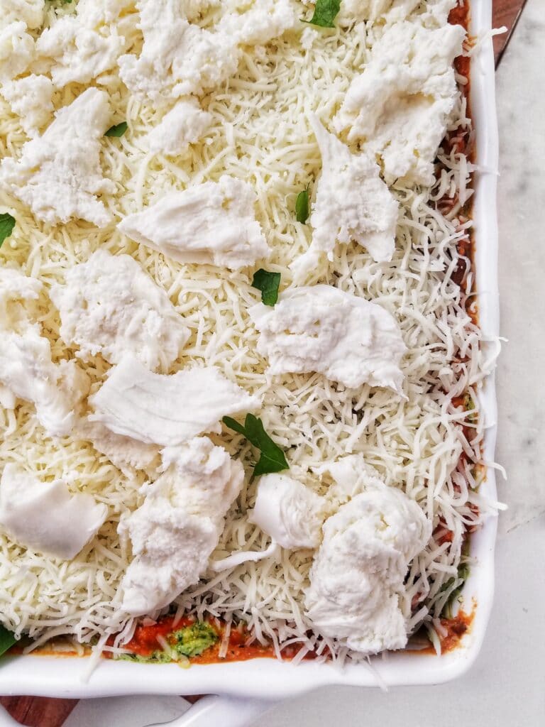 pesto mushroom bolognese lasagna | vegetable lasagna recipe found on mandyolive.com