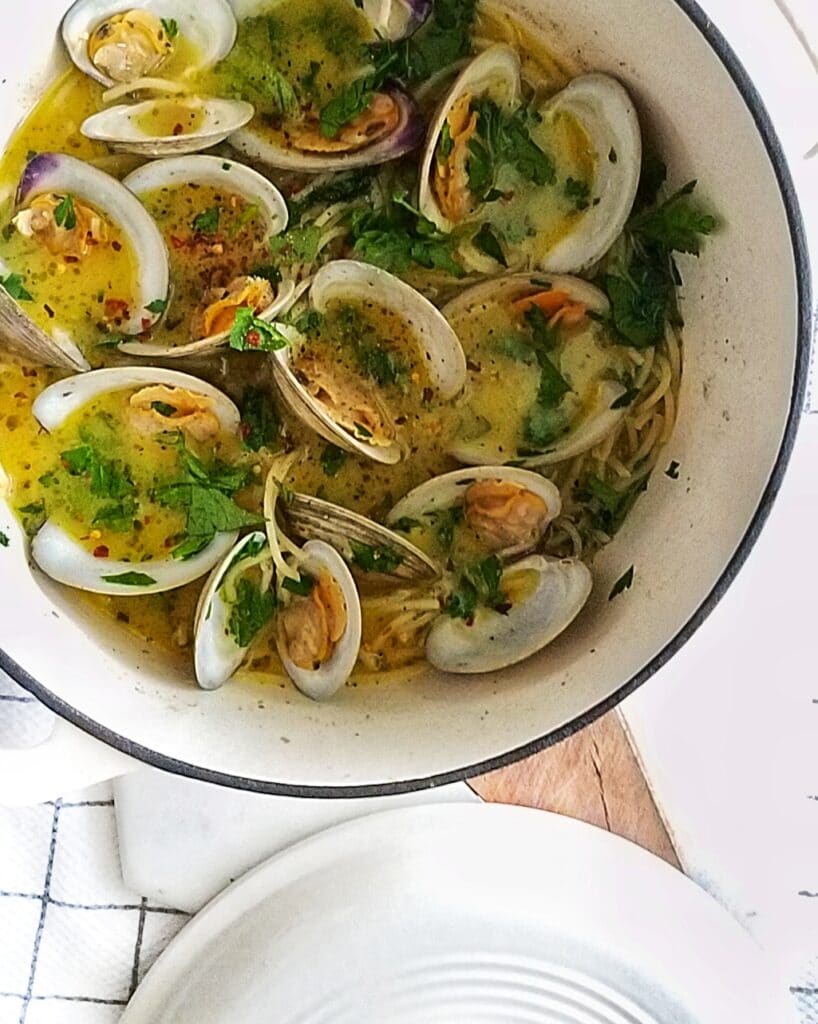 How to make a saucy clam pasta on mandyolive.com