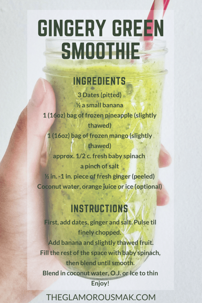This smoothie recipe with ginger can help with weight loss, energy, glowing skin, cleanse and detox. This green smoothie is a great alternative for breakfast or as a meal replacement. It can also be a healthy snack for kids! Sweet enough to make you forget its a healthy food.