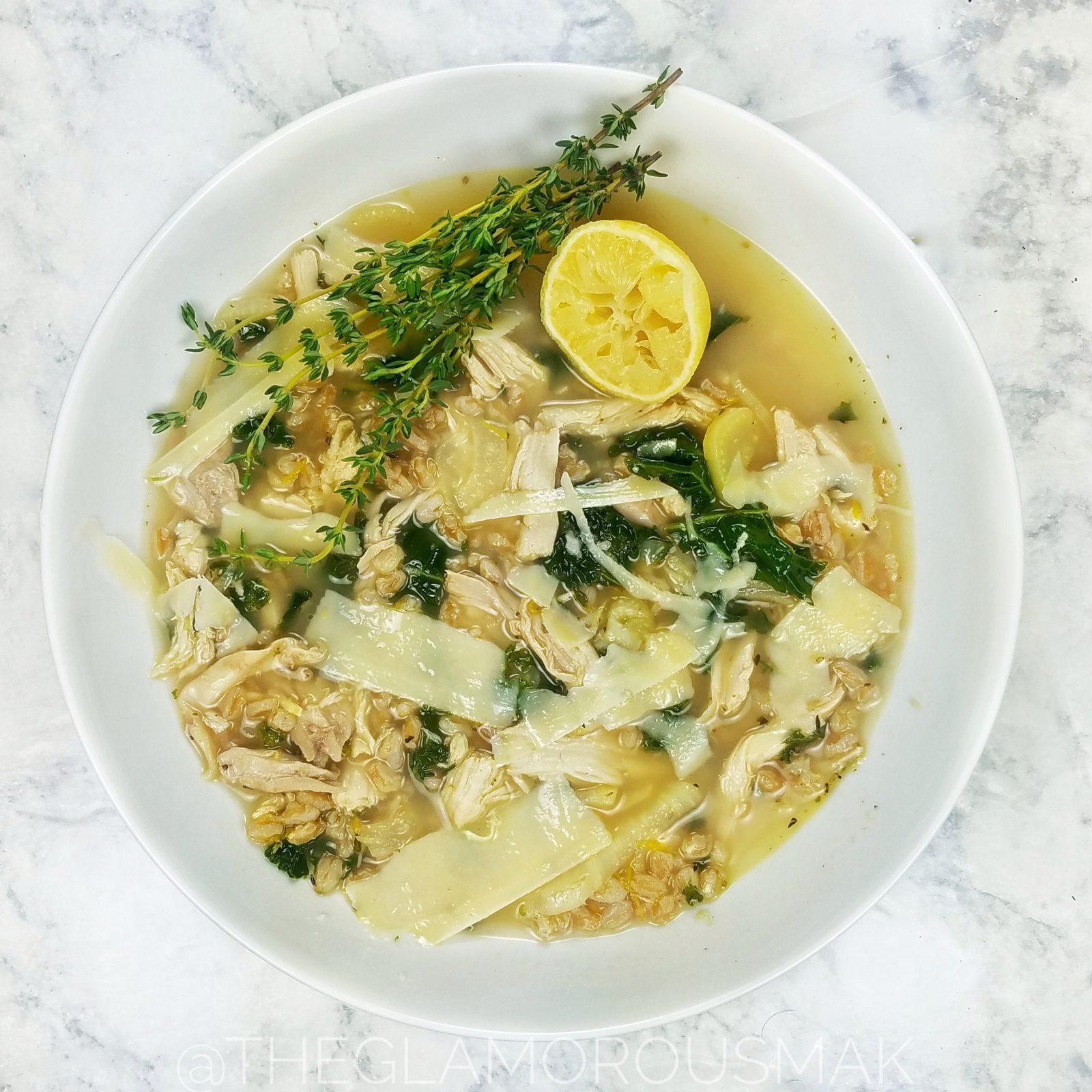 This is the best chicken soup recipe with farro and kale is a quick and easy low carb weeknight meal made in 30 minutes or less with only 10 ingredients. This fall/winter soup is made with chicken, broth, lemon, fennel and kale that's healthy, simple and better than chicken noodle or chicken and rice. Eat as a main dish, dinner or lunch. Makes great leftovers. Perfect for weightloss and even the kids will love it!