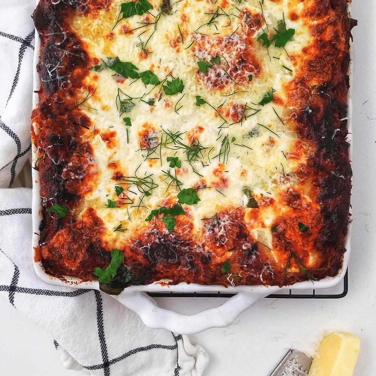 pesto mushroom bolognese lasagna recipe found on mandyolive.com