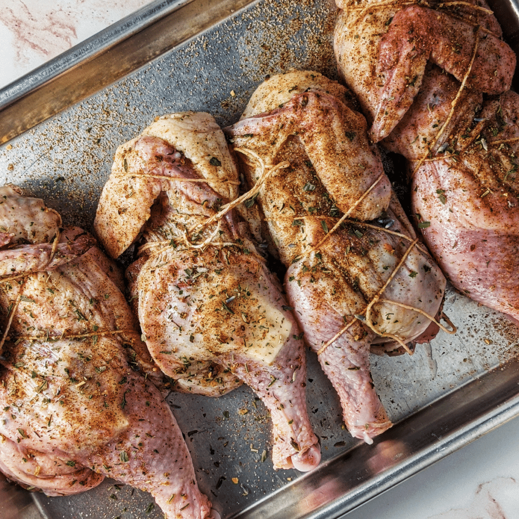 prepping cornish game hen halves