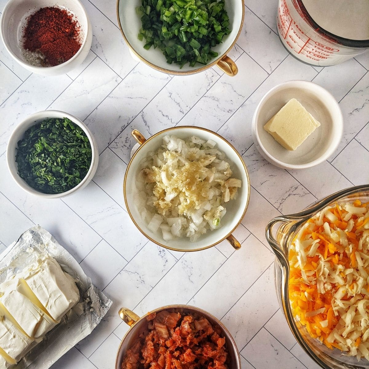 ingredients shot for kimchi cheese dip recipe